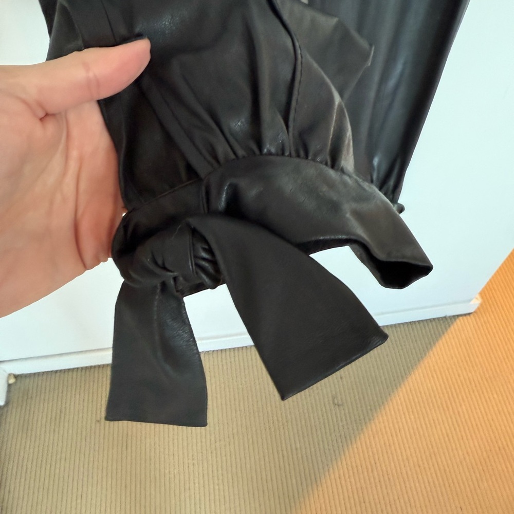 Rebecca Taylor Black Vegan Leather Ankle Tie Pants size 6 - Picture 5 of 9